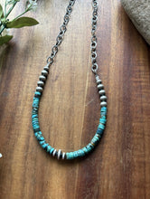 Load image into Gallery viewer, Sterling Silver Graduated Heishi Turquoise Pearls Chain Bead Necklace. 16 Inch