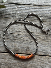 Load image into Gallery viewer, Orange Spiny Oyster 4mm Sterling Silver Pearls Choker Bead Necklace 16 Inch Gift