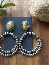 Load image into Gallery viewer, Navajo Sterling Silver Yellow Bumblebee Jasper Pearl Double Loop Earrings Etta
