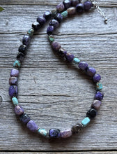 Load image into Gallery viewer, Sterling Silver Charoite Turquoise Bead Necklace. 18 Inch