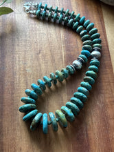 Load image into Gallery viewer, Sterling Silver Graduated Green Turquoise Rondelle Bead Necklace. 18 inch