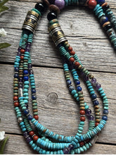 Load image into Gallery viewer, Tommy Rosita Singer T R Sterling Silver Multi Strand Turquoise Bead Necklace 30”