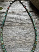 Load image into Gallery viewer, Sterling Silver Orange Spiny Oyster Turquoise Heishi Jackla Bead Necklace 17”