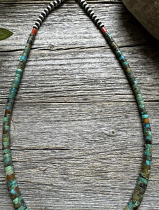 Sterling Silver Orange Spiny Oyster Turquoise Heishi Jackla Bead Necklace 17”