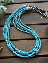 Load image into Gallery viewer, Sterling Silver Multi Strand Blue Turquoise Bead Necklace. 24 inch. Gift