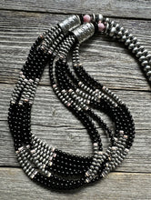 Load image into Gallery viewer, Sterling Silver Multi Strand Black Onyx Pink Conch Pearls Bead Necklace. 28 Inch