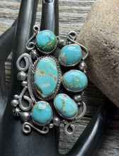 Load image into Gallery viewer, Native American Sterling Silver Turquoise Cluster Ring. Size 8.5 Geneva