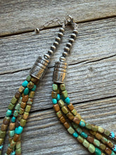 Load image into Gallery viewer, Sterling silver sourhwestern blue green turquoise multistrand necklace 24 inch