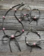 Load image into Gallery viewer, Bow Sterling Silver Pink Conch 4mm Pearls Bead Necklace Earrings Bracelet Set