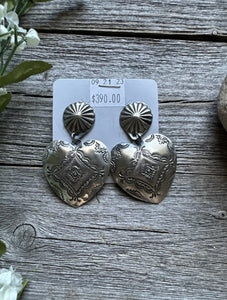 Navajo Sterling Silver Stamped Heart Earrings. VJP Vincent