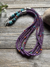 Load image into Gallery viewer, Sterling Silver Multi Strand Stone Purple Pearls Bead Necklace. 26 inch