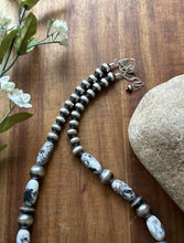Load image into Gallery viewer, Sterling Silver White Buffalo Turquoise Nuggets W Pearls Bead Necklace. 18 inch