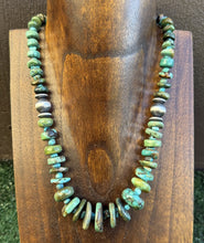 Load image into Gallery viewer, Sterling Silver Blue Green Graduated Turquoise Nuggets Bead Necklace 18 inch