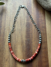 Load image into Gallery viewer, Sterling Silver Graduated Spiny Oyster Pearls Chain Bead Necklace. 16 Inch. Gift