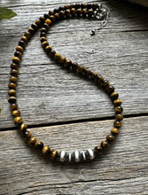 Load image into Gallery viewer, Southwestern 925 Sterling Silver Tigers Eye Pearls Bead Necklace 18 inch