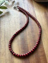 Load image into Gallery viewer, Sterling Silver Black Onyx W Red Coral Bead Necklace. 18 Inch