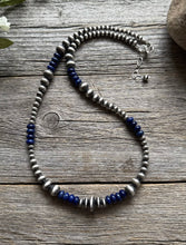 Load image into Gallery viewer, Lapis Multi Graduated Sterling Silver Pearls Bead Necklace 18 inch. 4mm - 8mm