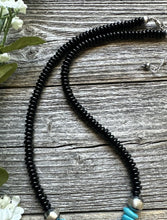 Load image into Gallery viewer, Mens Sterling Silver Black Onyx Turquoise Bead Necklace. 18 Inch