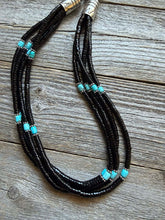 Load image into Gallery viewer, Sterling silver black onyx turquoise necklace 24 inch