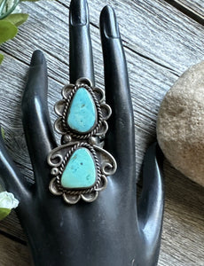 Vintage Navajo Native American 925 Sterling Silver Turquoise Ring. Size 7.5