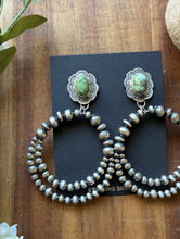 Load image into Gallery viewer, Navajo Sterling Silver Green Sonoran Gold Turquoise Pearl Double Loop Earrings