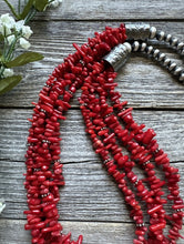 Load image into Gallery viewer, Sterling Silver Multi Strand Red Bamboo Coral Bead Necklace 24 Inch