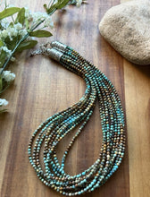 Load image into Gallery viewer, Sterling Silver Multi Strand Blue Green Faceted Turquoise Bead Necklace 20 Inch