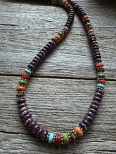 Load image into Gallery viewer, Sterling Silver Purple Spiny Oyster Multi Stone Bead Necklace. 18 inch. Gift