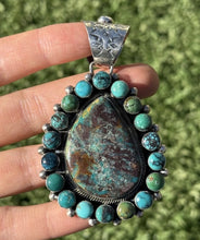Load image into Gallery viewer, Navajo Native American Handmade Sterling Silver Turquoise Cluster Pendant KY