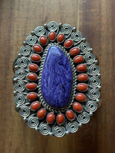 Load image into Gallery viewer, Tonya Rafael Navajo Sterling Silver Purple Charoite Coral Cluster Cuff Bracelet