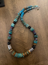 Load image into Gallery viewer, Sterling silver blue green turquoise graduated necklace 22 inch
