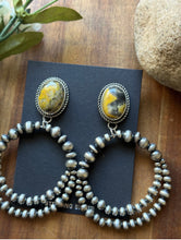 Load image into Gallery viewer, Navajo Sterling Silver Yellow Bumblebee Jasper Pearl Double Loop Earrings Etta