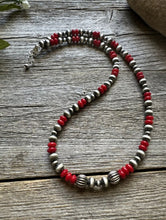 Load image into Gallery viewer, Sterling Silver Red Coral W 6mm 4mm Pearls Bead Necklace 18 inch