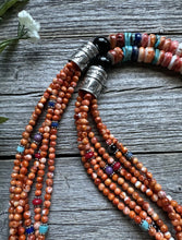Load image into Gallery viewer, Sterling Silver Multi Strand Stone Orange Spiny Oyster Bead Necklace. 26 inch