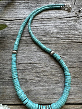 Load image into Gallery viewer, Sterling Silver Graduated Heishi Turquoise Bead Necklace. 18 inch