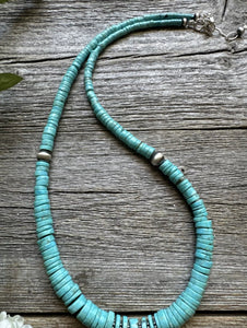 Sterling Silver Graduated Heishi Turquoise Bead Necklace. 18 inch