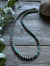 Load image into Gallery viewer, Sterling Silver Blue Turquoise W 6mm Pearls Bead Necklace. 18 inch