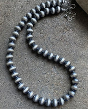 Load image into Gallery viewer, 10mm 24 Inch 925 Sterling Silver Oxidized Pearls Bead Necklace Southwestern
