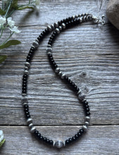 Load image into Gallery viewer, Southwestern Sterling Silver Black Onyx Pearls Bead Necklace 18 inch Gift