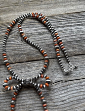 Load image into Gallery viewer, Bow Sterling Silver Multi Graduated Spiny Oyster Pearls Bead Necklace 24 inch