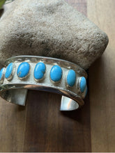 Load image into Gallery viewer, Navajo Native American Sterling Silver Blue Turquoise Row Cuff Bracelet PC