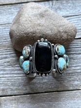 Load image into Gallery viewer, Navajo Native Sterling Silver Black Onyx Royston Turquoise Cuff Bracelet RY