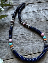 Load image into Gallery viewer, Sterling Silver Lapis Multi Stone Bead Necklace. 18 inch. Gift