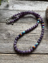 Load image into Gallery viewer, Sterling Silver Multi Color Stone Purple Bead Necklace. 18 inch. Gift