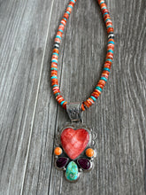 Load image into Gallery viewer, Handmade NavajoSterlingSilverOrangePurpleSpiney OysterTurquoisePendantW necklace