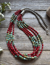 Load image into Gallery viewer, Sterling Silver Multi Strand Blue Green Turquoise Coral Pearls Bead Necklace 30”
