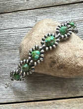 Load image into Gallery viewer, Floral Sterling Silver Sonoran Gold Turquoise Pearls Bead Bracelet Earrings