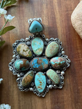Load image into Gallery viewer, Navajo Sterling Silver Blue Green Royston Turquoise Cluster Handmade Pendant CY