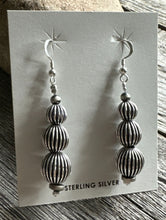 Load image into Gallery viewer, Southwestern 925 Sterling Silver Corrugated Pearls Bead Earrings. 2.25 Inch