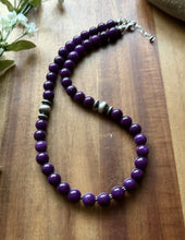 Load image into Gallery viewer, Sterling Silver Dyed Purple Sugilite Bead Necklace. 18 inch. Gift